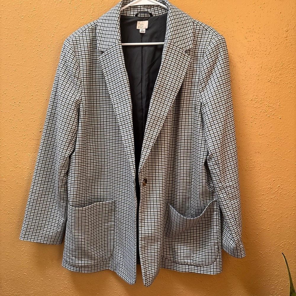 A New Day Womens Plaid Single Button Blazer Jacket XL Black White Blue VN1111626 - Picture 7 of 7